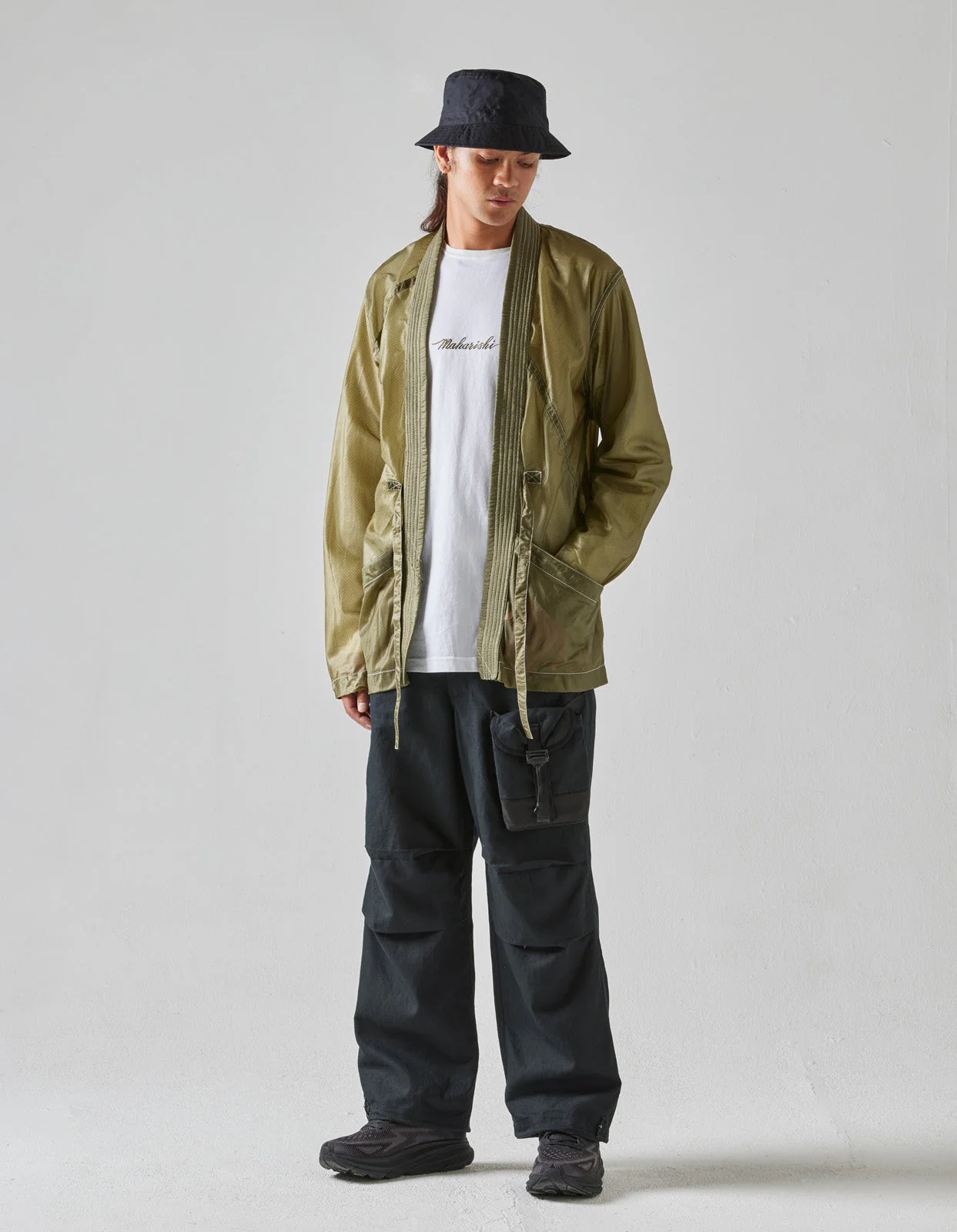 5091 Upcycled Parachute Kimono Olive - Image 3