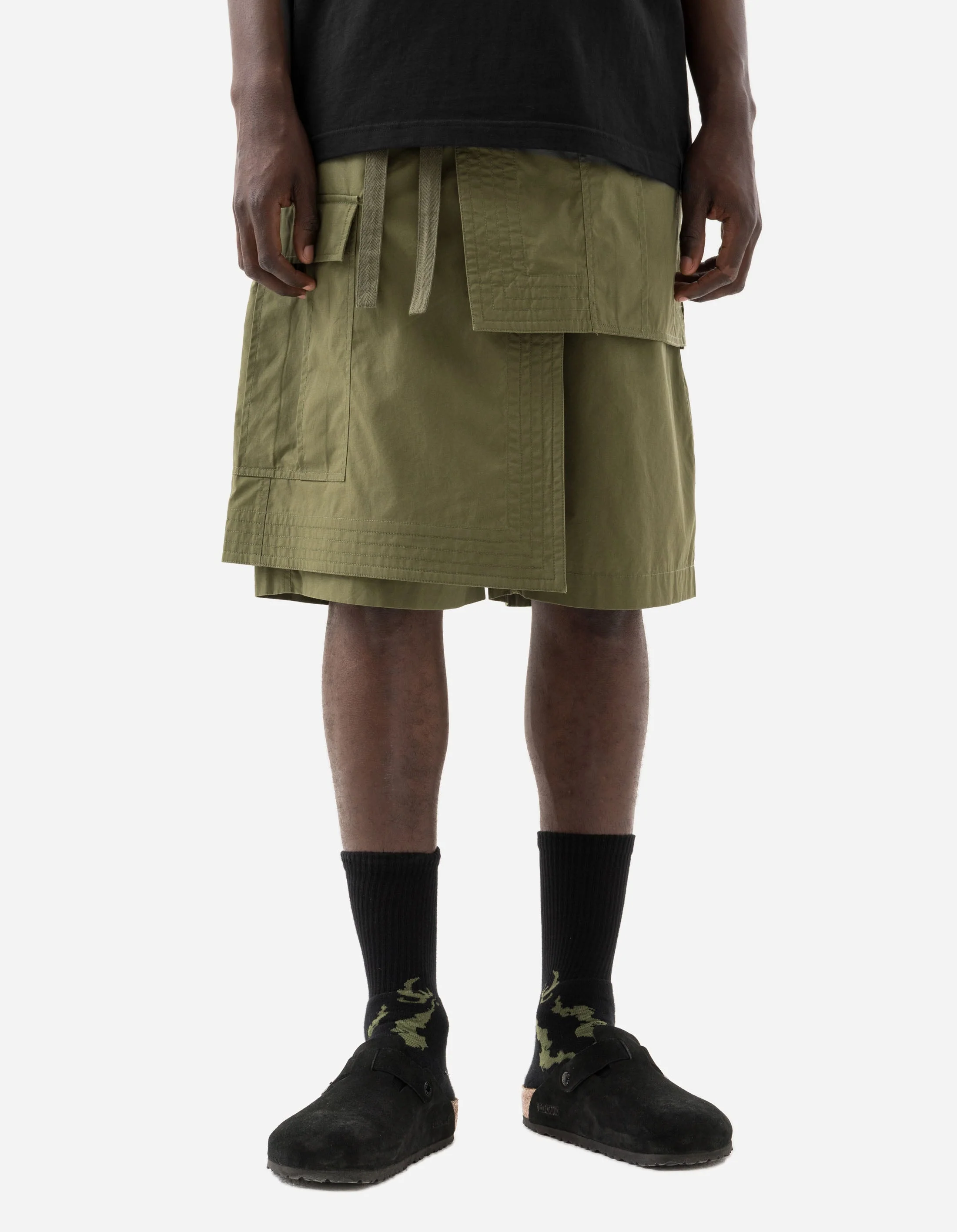 6056 Asym Hakama Shorts Olive OG-107F - Image 3