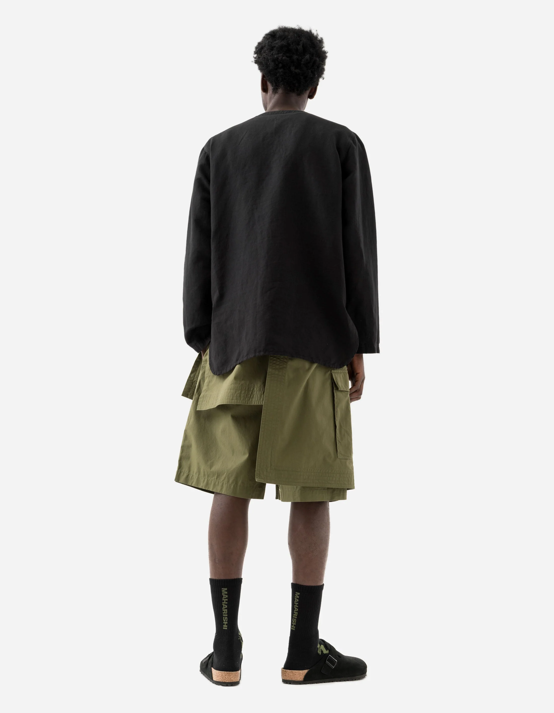 6056 Asym Hakama Shorts Olive OG-107F - Image 5