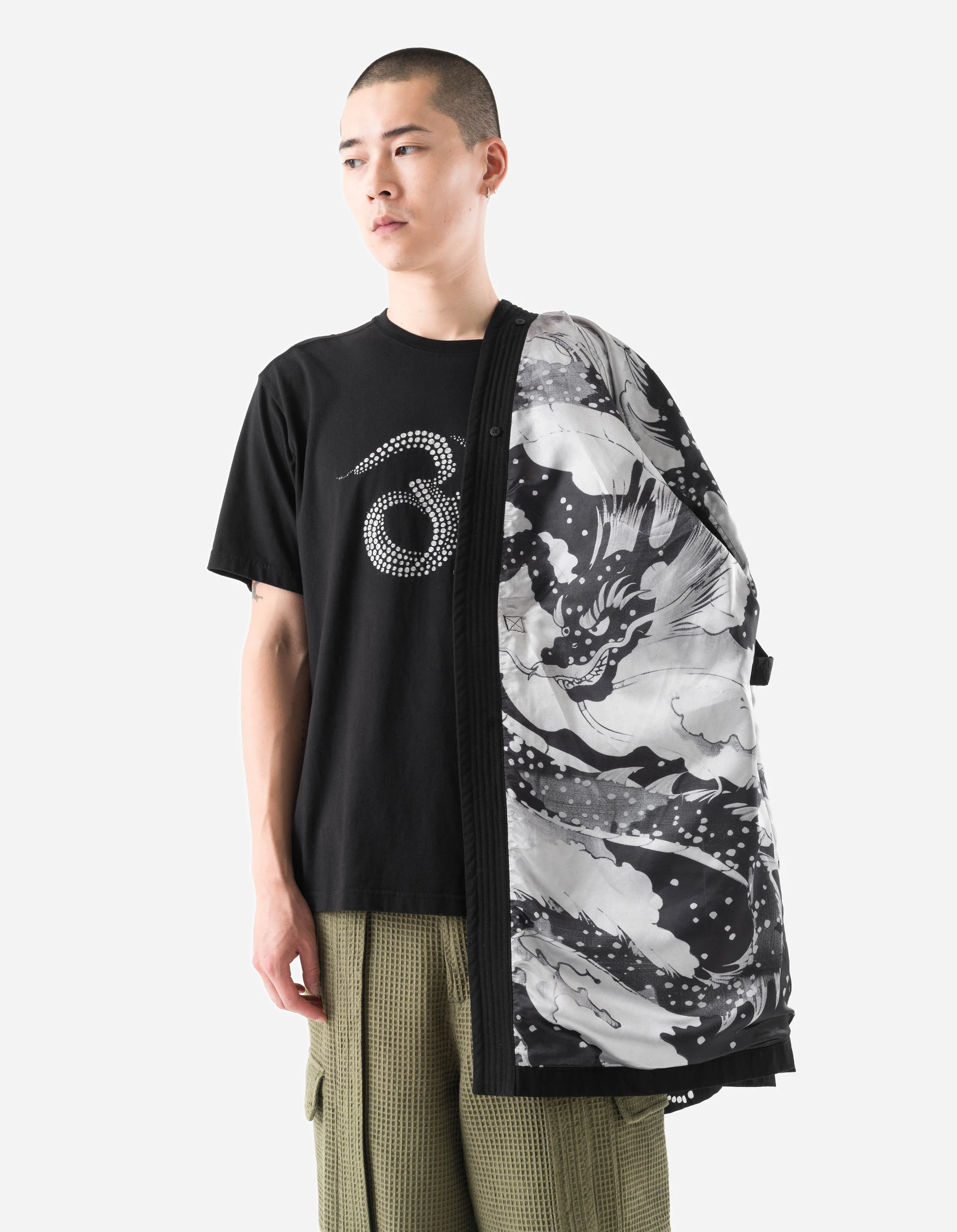 6123 Fubuki Dragon Embroidered Kimono Parka Black - Image 8