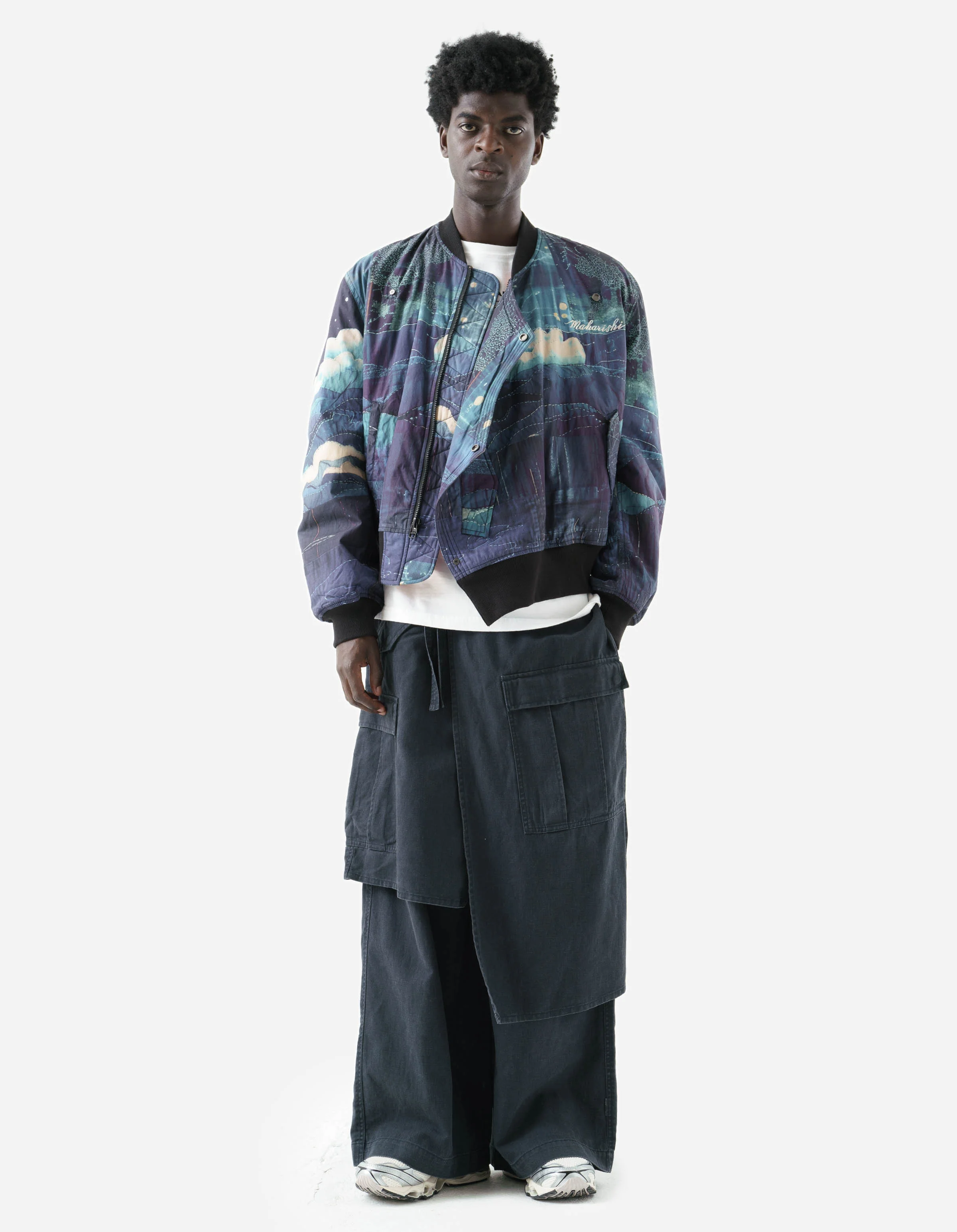 6227 Boro Crane Monk MA1 Embroidered Jacket Indigo - Image 3