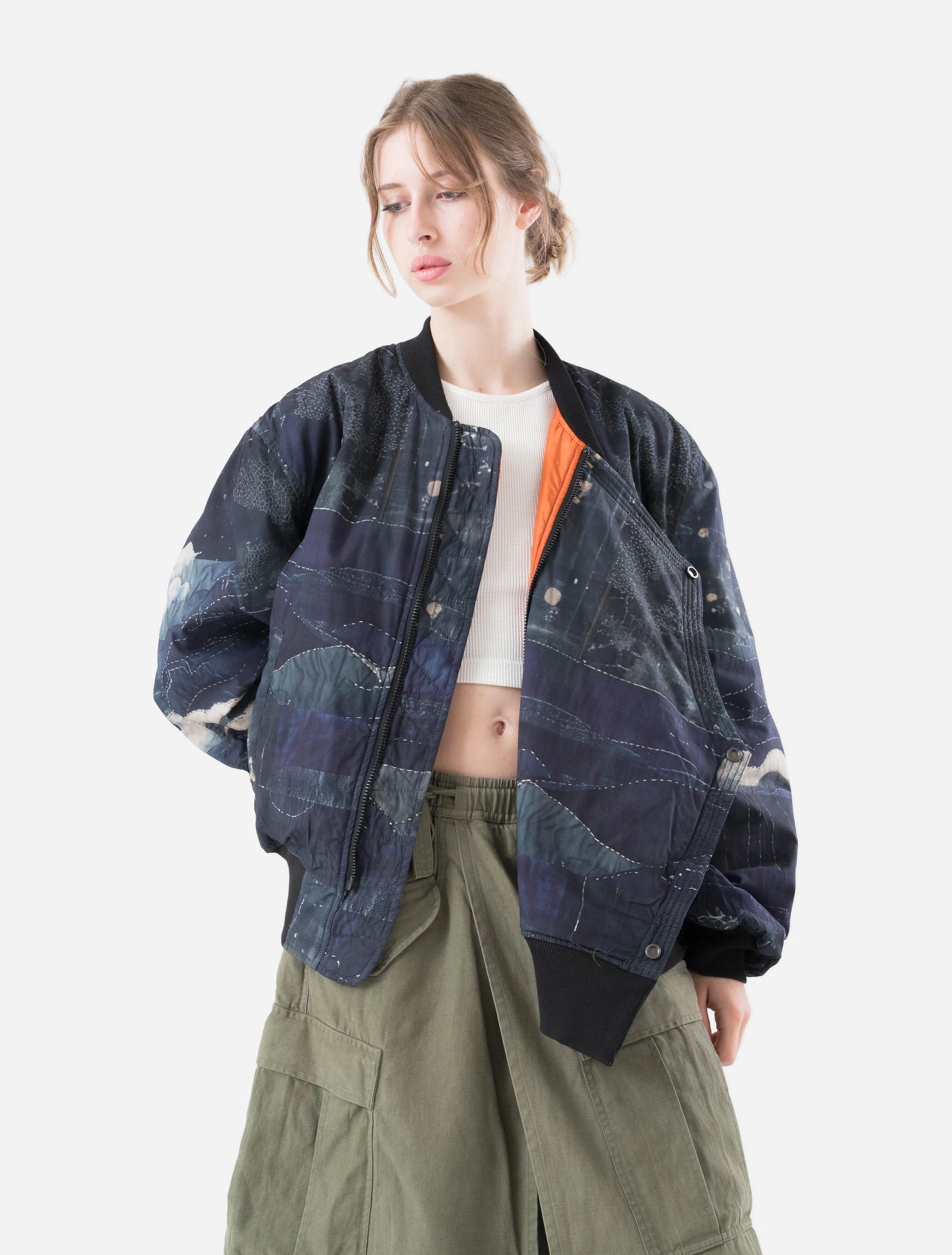 6227 Boro Crane Monk MA1 Embroidered Jacket Indigo - Image 5