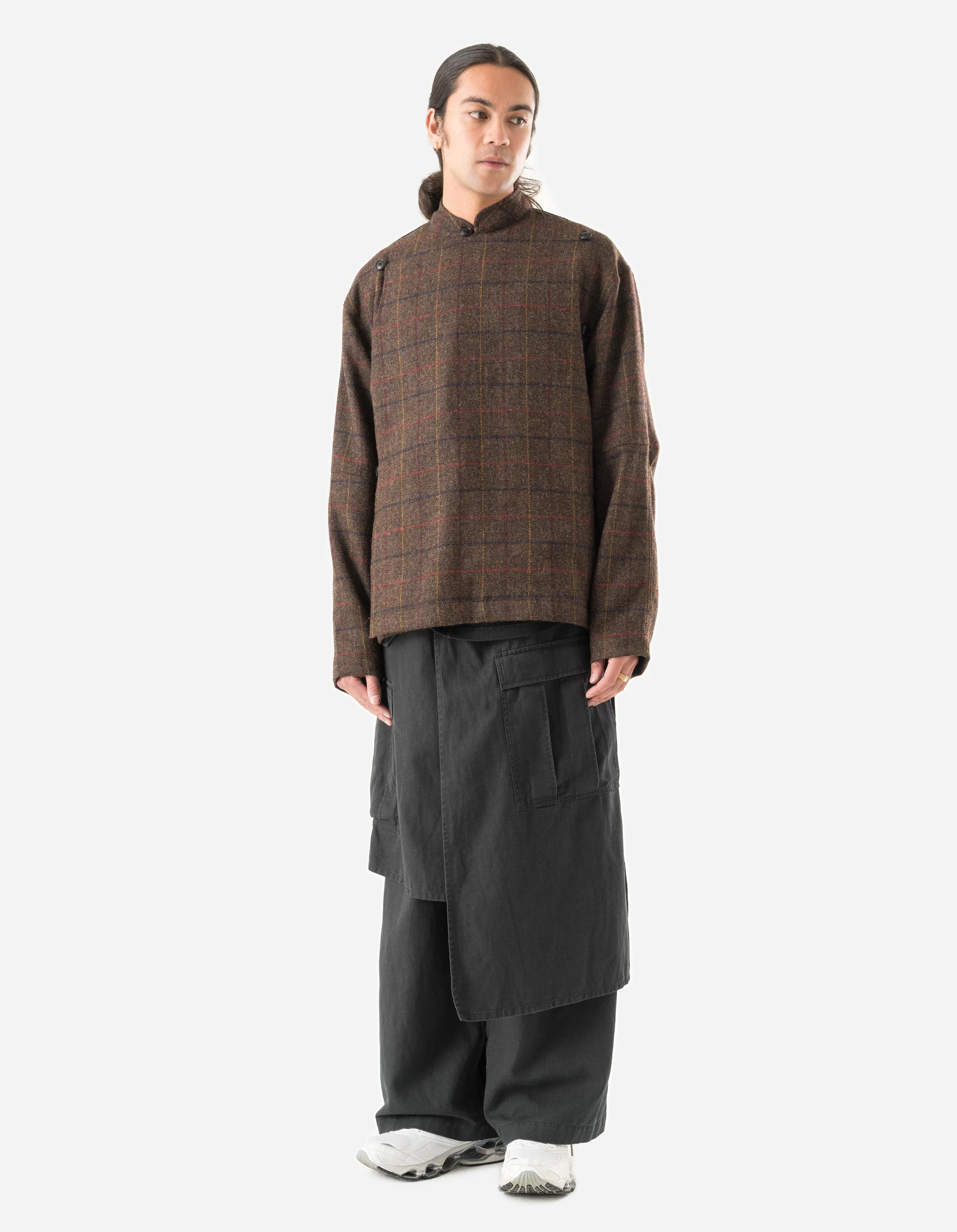 7114 Wool Asym Monk L/S Shirt Brown - Image 8
