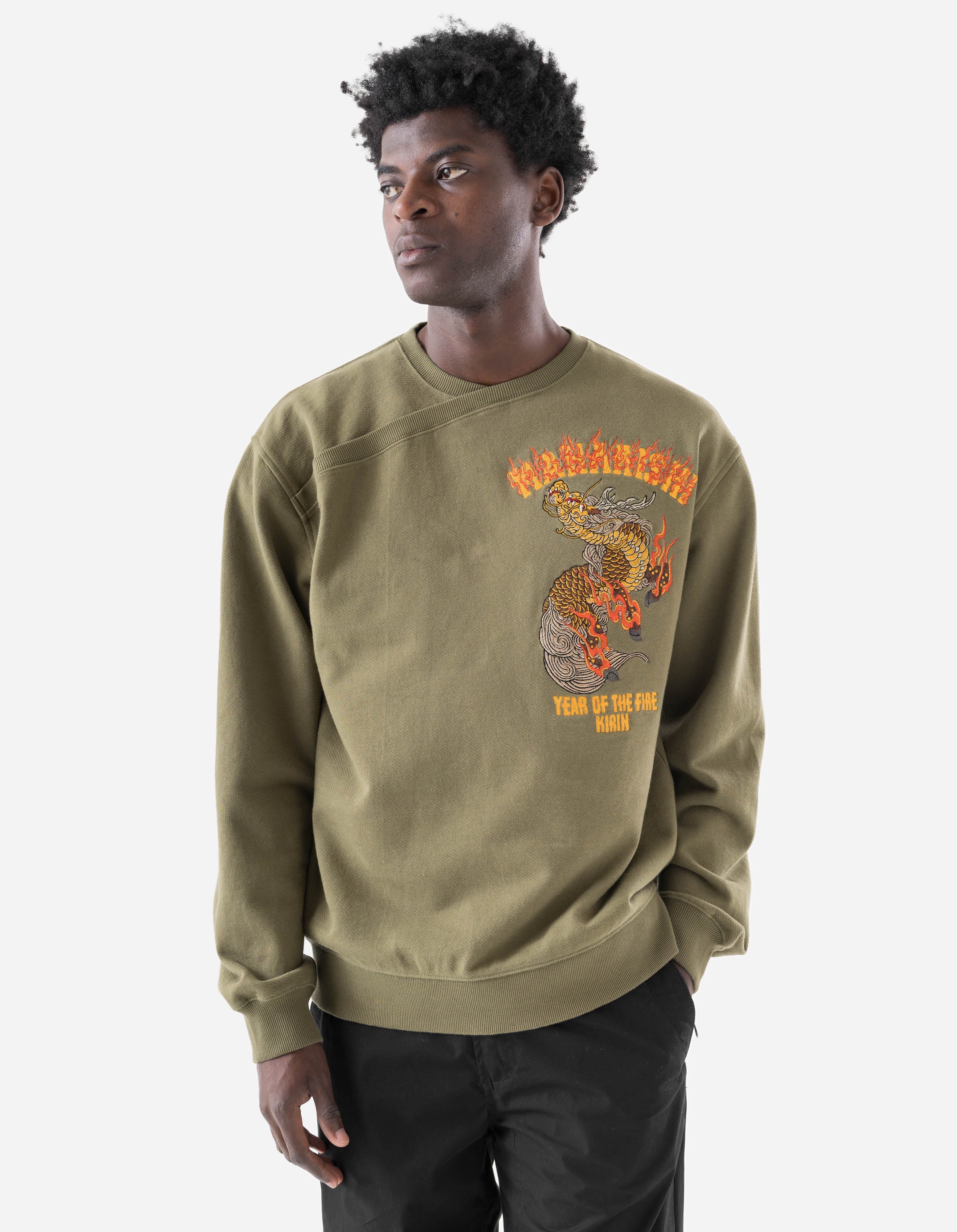7235 Fire Kirin Tour Monk Crew Sweat Olive OG-107F - Image 3