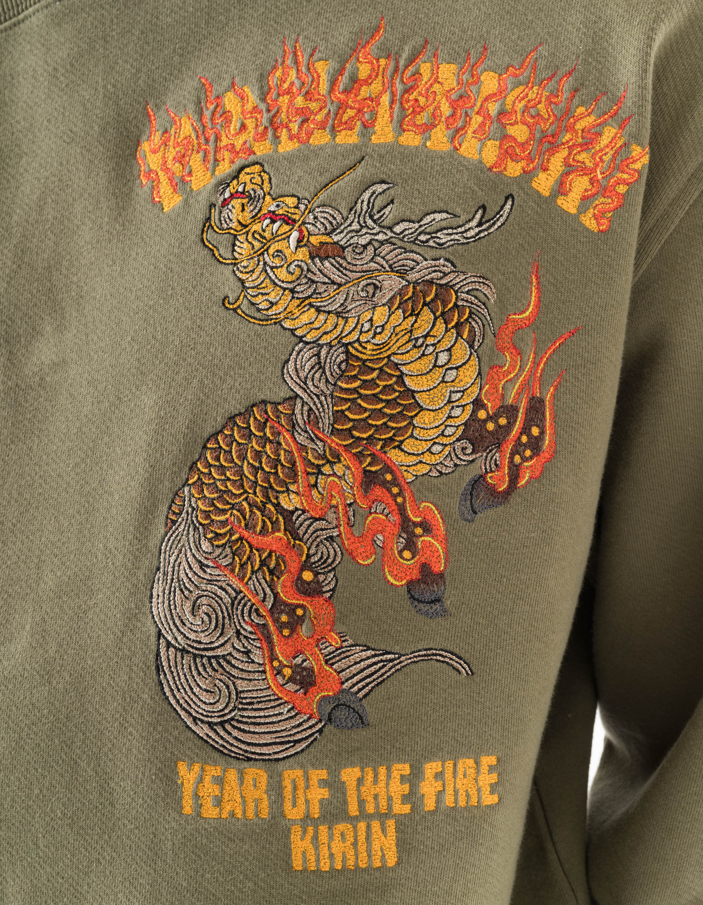 7235 Fire Kirin Tour Monk Crew Sweat Olive OG-107F - Image 5